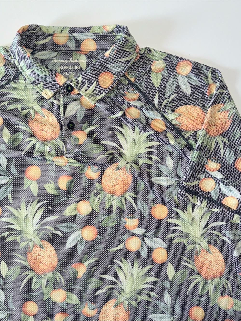 Tommy Bahama IslandZone Polo Men's XL Lemon Pineapple All Over Print Stretch